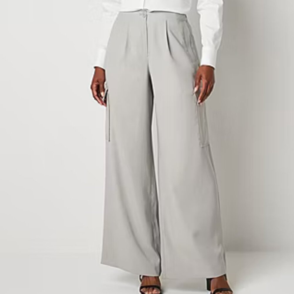 Worthington Women's High Rise Wide Cargo Pant, gray haze, size 10, NWT